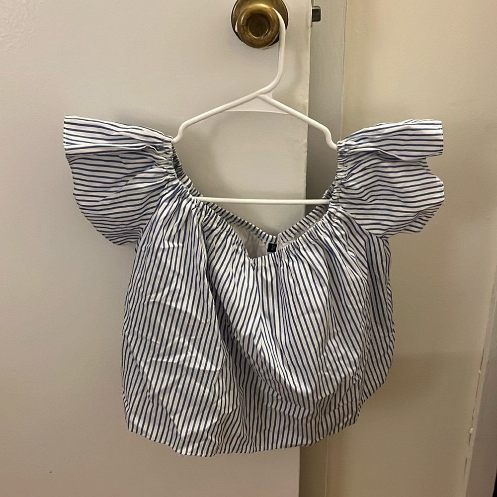 Zara striped blue and white off-the-shoulder shirt medium